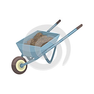 Wheelbarrow full of soil or compost cartoon vector Illustration