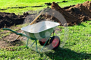 Wheelbarrow with rake