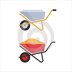 Wheelbarrow with sand, cartoon icon