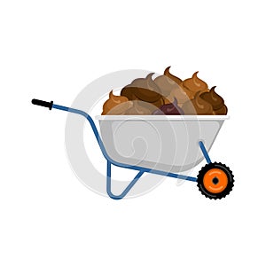 Wheelbarrow and shit. Turd in garden trolley. Vector Illustration photo