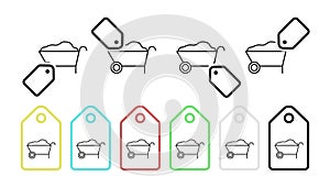 Wheelbarrow vector icon in tag set illustration for ui and ux, website or mobile application