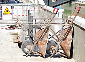 wheelbarrows in the construction site