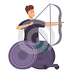 Wheelchair archery shooting icon cartoon vector. Physical sport