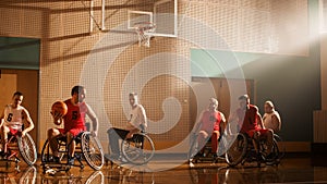 Wheelchair Basketball Game Court: Players Competing, Dribbling, Shooting it Successfully to Score