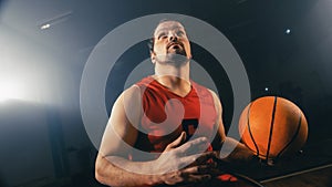 Wheelchair Basketball Play: Player Dribbling Ball, Ready to Shoot it Successfully and Score a Perf
