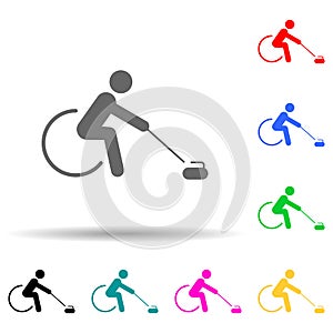 Wheelchair curling sign multi color style icon. Simple glyph, flat vector of sport competition icons for ui and ux, website or