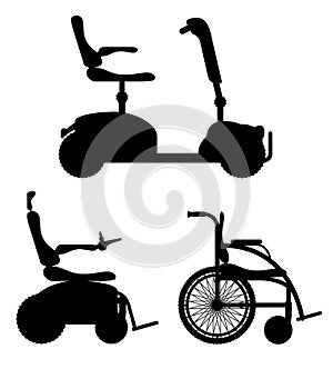 Wheelchair for disabled people black outline silhouette stock