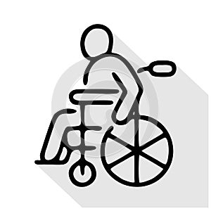 Wheelchair flat line icon. Disabled person in wheel chair vector illustration
