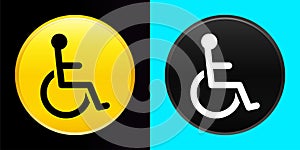 Wheelchair handicap icon flat exclusive button set