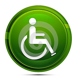 Wheelchair handicap icon glassy green round button illustration