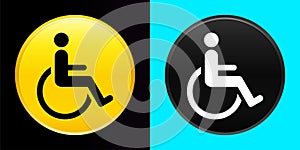 Wheelchair handicap icon flat exclusive button set