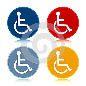 Wheelchair handicap icon trendy flat round buttons set illustration design