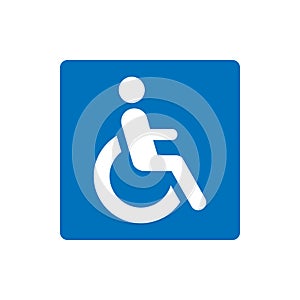 Wheelchair, handicapped, accessibility parking, access sign in flat blue design. Vector icon for apps and print isolated on white