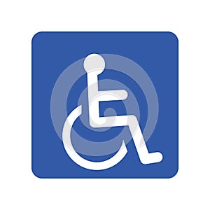 Wheelchair, handicapped or accessibility parking or access sign flat blue vector icon for apps and print