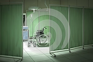 Wheelchair in hospital room