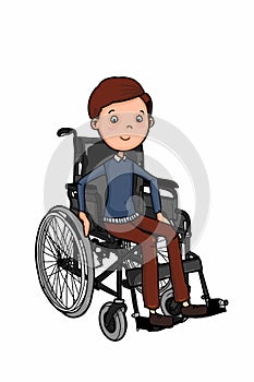 Wheelchair illustration drawing and on sitting cute cartoon characters girl or boy and speech bubble with colors background