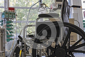 Wheelchair in intensive care unit in hospital,  a place where can be treated patients with pneumonia caused by coronavirus covid