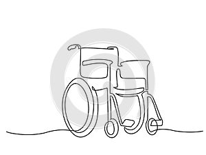 Wheelchair for invalid. Continuous one line drawing