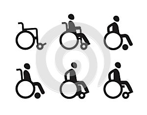 Wheelchair or invalid disabled. Icon set. Vector symbol