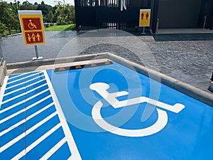 Wheelchair parking space area. Disabled people