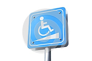 Wheelchair ramp sign. Sign that the place is equipped with a ramp for wheelchairs, isolate on a white background