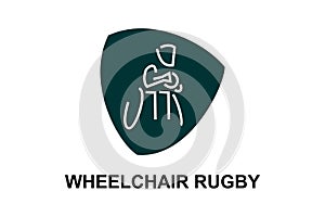 wheelchair rugby sport vector line icon. an athlete playing wheelchair rugby.