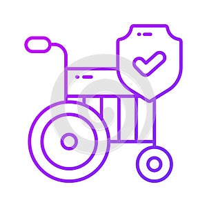Wheelchair with safety shield, concept icon of disability insurance, disablement benefit