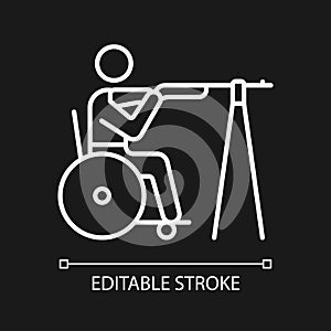 Wheelchair shooting white linear icon for dark theme