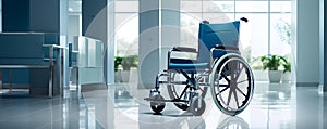 Wheelchair Signifying Ease and Medical Care in Lavish Contemporary Hospital Lobby. Concept Wheelchair Accessibility, Contemporary