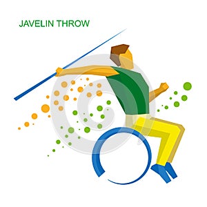 Wheelchair sportsman throwing javelin. Flat sport icon.