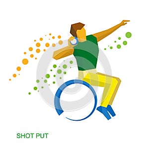 Wheelchair sportsman throwing shot.