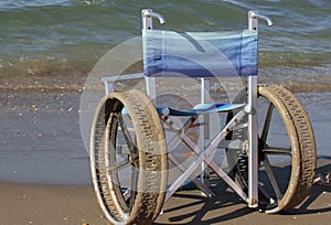 Wheelchair with stainless steel wheels to enter in to the sea