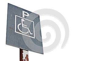 Wheelchair symbol in a Parking a metal square sign condition old