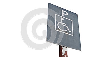 Wheelchair symbol in a Parking a metal square sign condition old