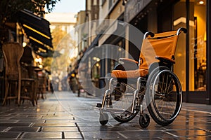 Wheelchairs empty seat and pavement symbol portray accessibility, a silent promise upheld