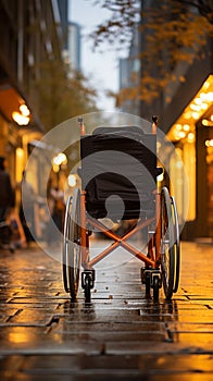 Wheelchairs empty seat and pavement symbol portray accessibility, a silent promise upheld