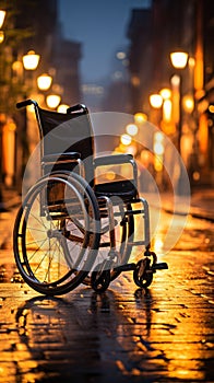 Wheelchairs empty seat and pavement symbol portray accessibility, a silent promise upheld