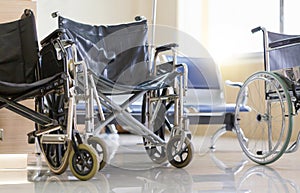 Wheelchairs in the hospital, Group of Wheelchairs waiting for patient services