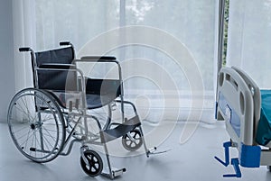 Wheelchairs in hospital room.