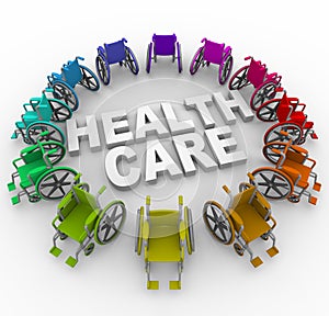 Wheelchairs in Ring Around Health Care Words