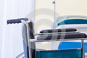 Wheelchairs waiting for services on hospital room with sun light