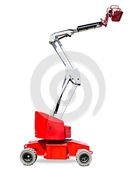 Wheeled articulated boom lift on a light background