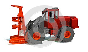 Wheeled Feller Buncher 3D rendering on white background