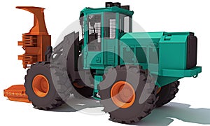 Wheeled Feller Buncher 3D rendering on white background