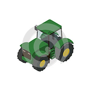 Wheeled green tractor isometric 3D element