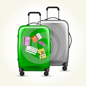 Wheeled suitcases with travel tags - baggage photo