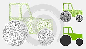 Wheeled Tractor Vector Mesh Wire Frame Model and Triangle Mosaic Icon