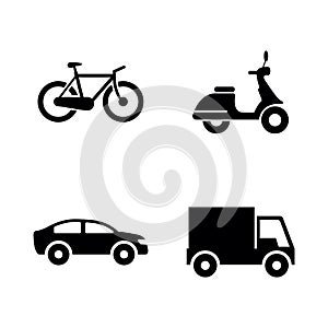 Wheeled Vehicles Transport. Simple Related Vector Icons photo