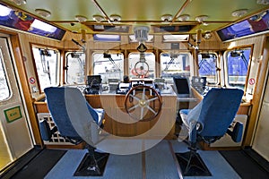 The wheelhouse of a fire boat