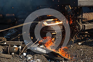 Wheelpair disassembling with gas welder